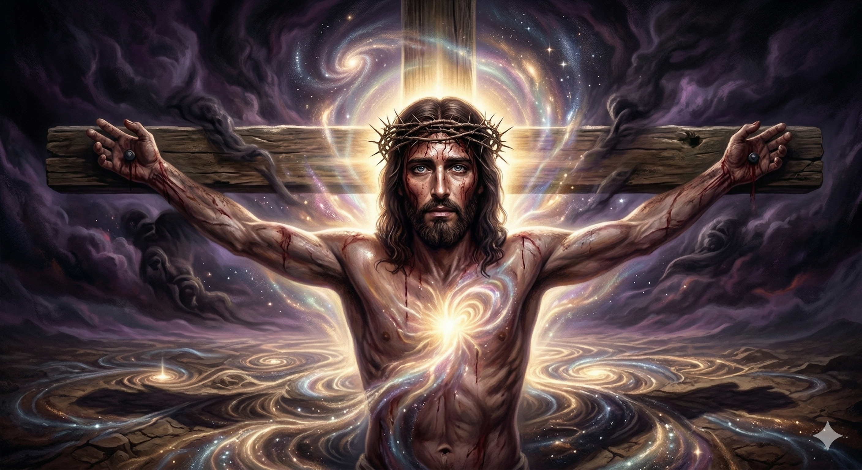 Artwork representing Jesus enduring the suffering of the cross in sacrificial love.